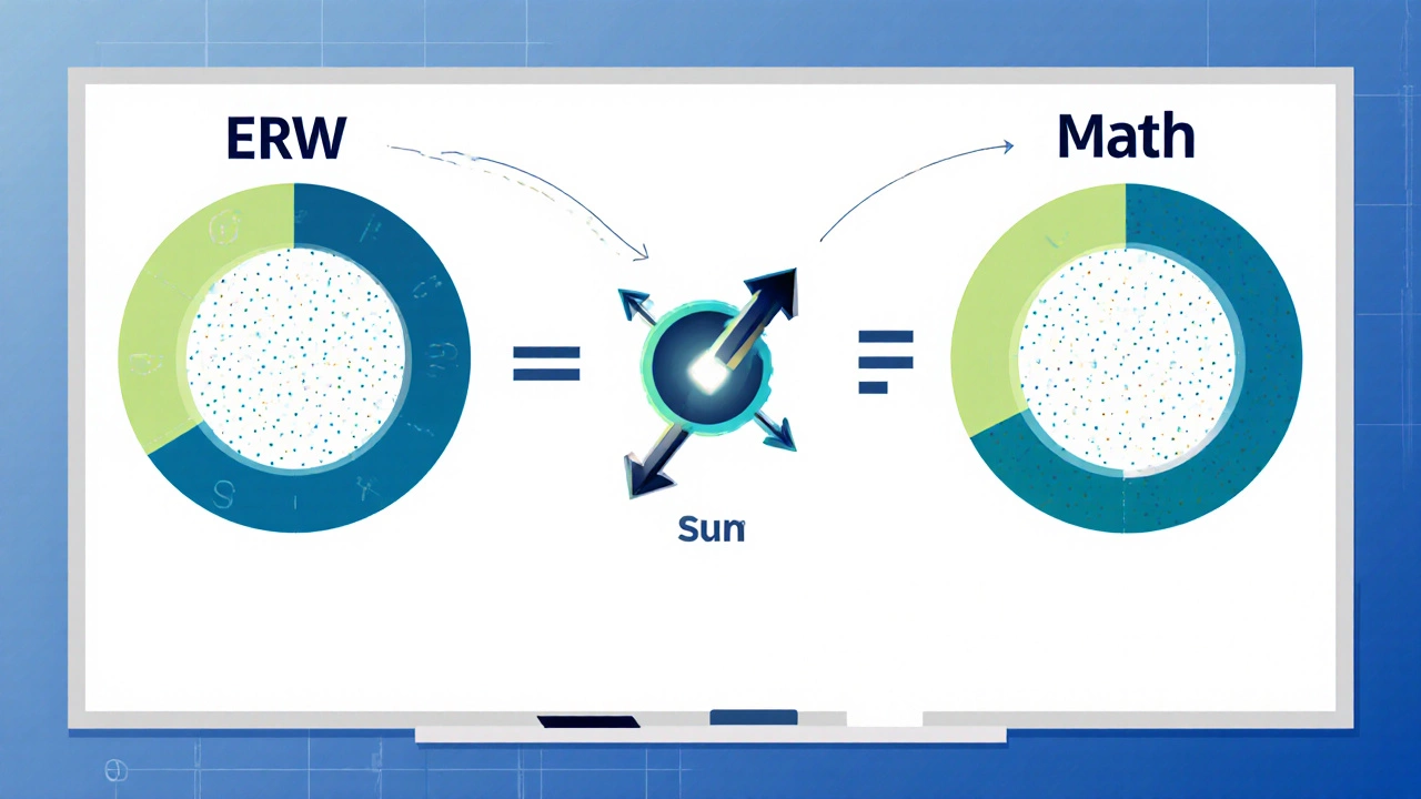 Conceptual diagram showing ERW and Math scores summed and doubled to form a Selection Index.