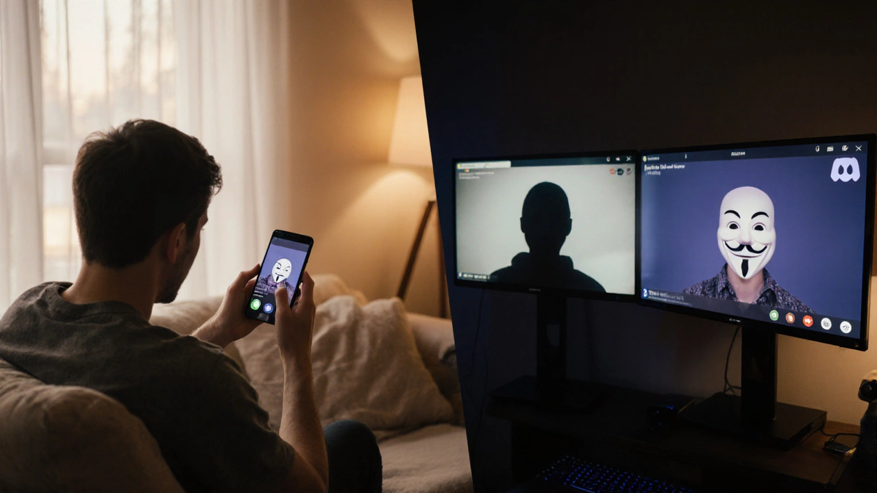 Someone recording themselves at home while connected to an online English practice group.