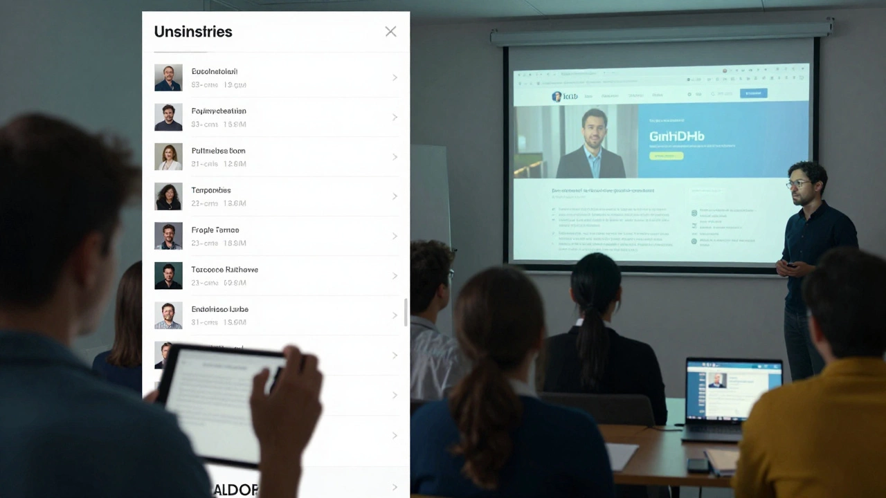 Split scene: overwhelmed learner vs. person confidently presenting a project built from free courses.