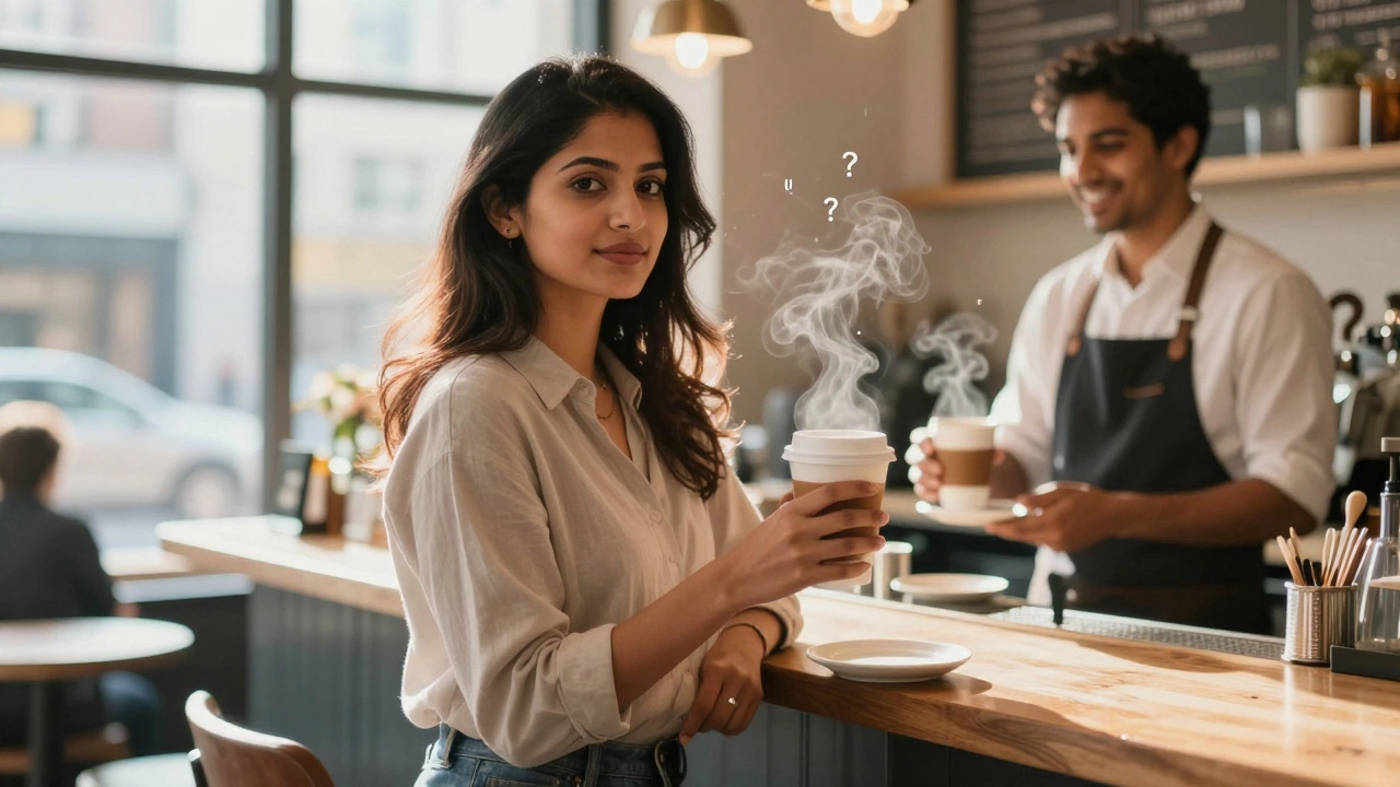 Woman ordering coffee fluently in a busy New York café