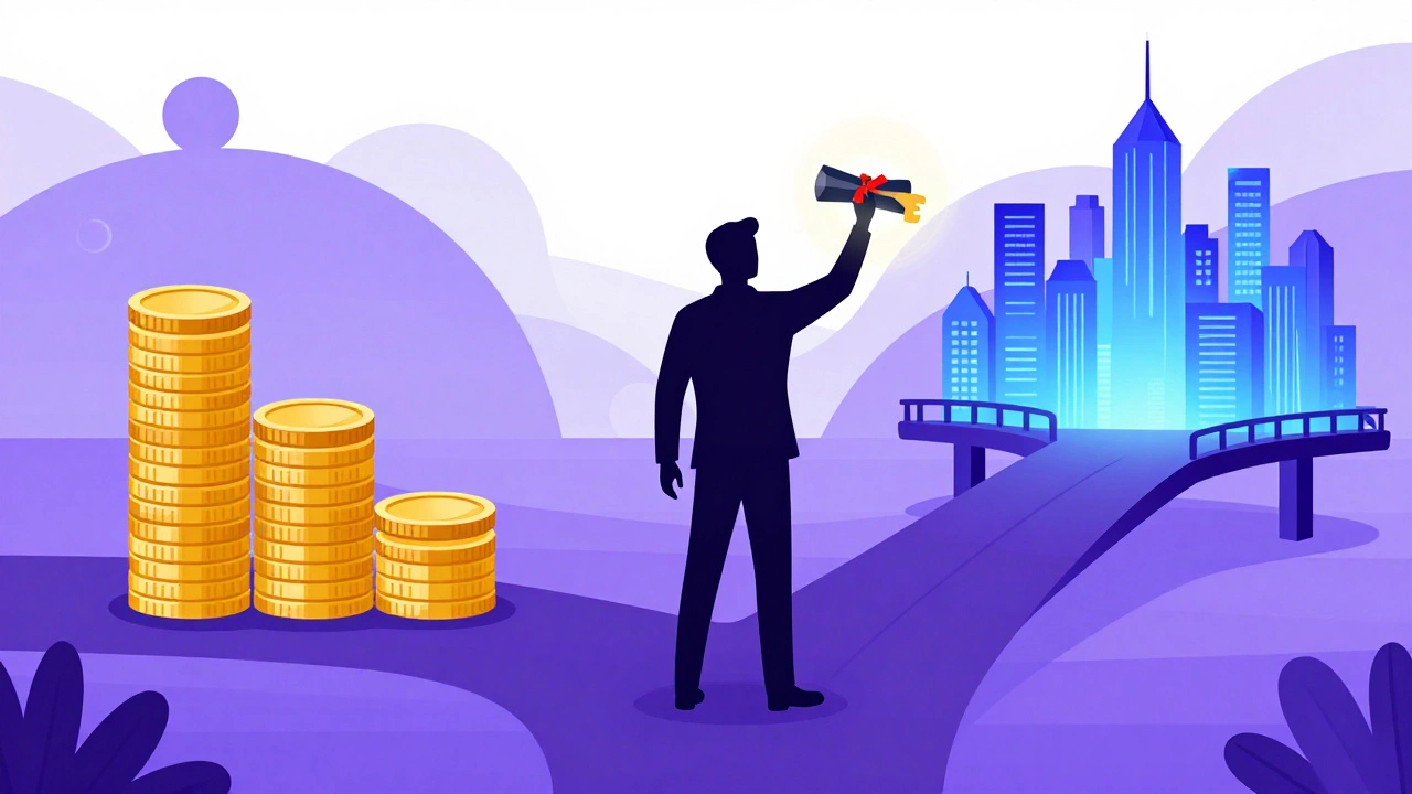 Abstract illustration of career pivot using MBA degree as a key