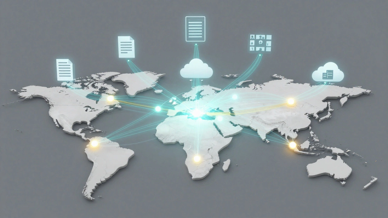 Conceptual graphic showing connected educational networks across India via cloud technology.