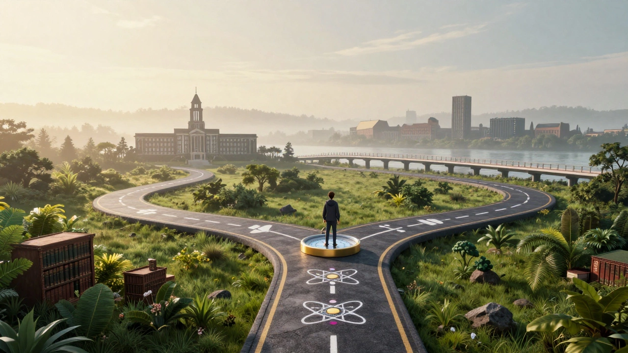 Forked road symbolizing different education career paths
