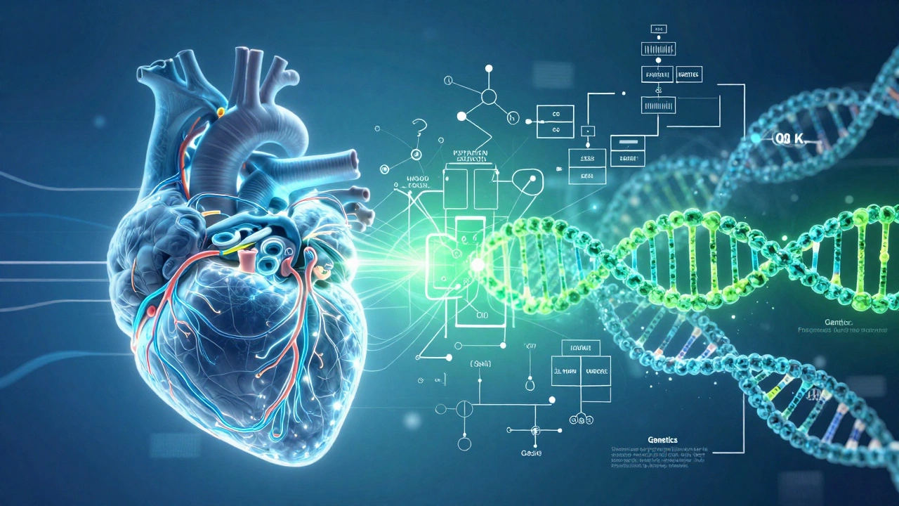 Illustration of Human Physiology and Genetics concepts merging
