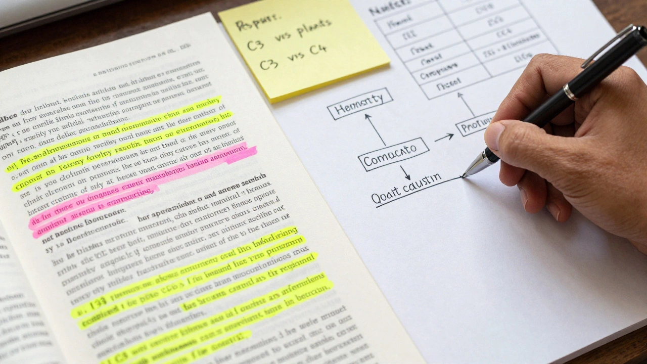 Student using active recall and highlighting NCERT textbook
