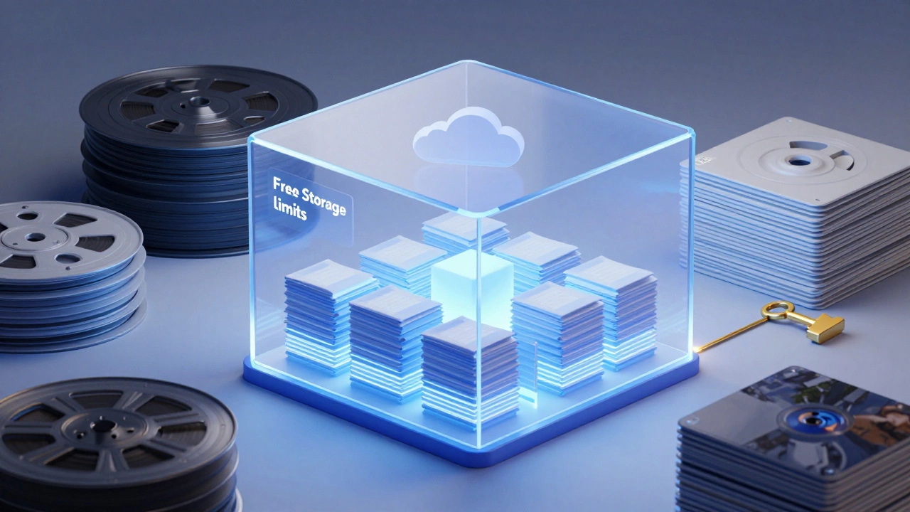 3D render of a glass box representing limited cloud storage for free users.