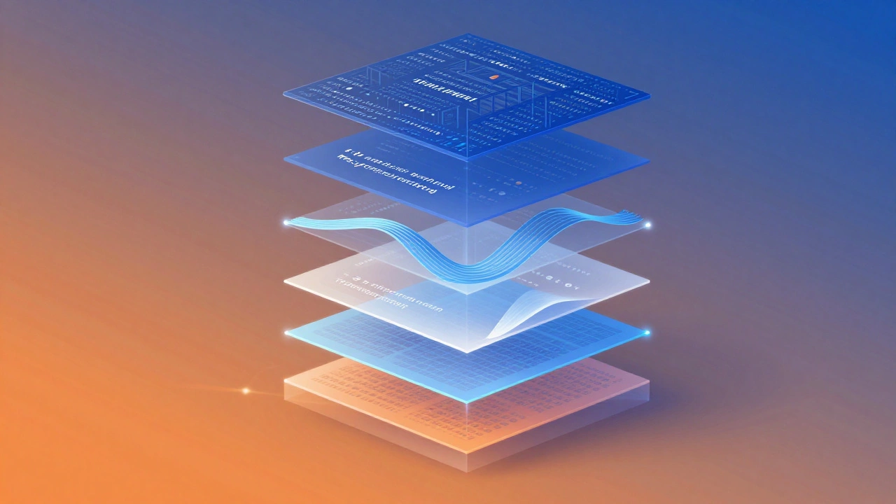 Abstract layered illustration showing the five types of computer code