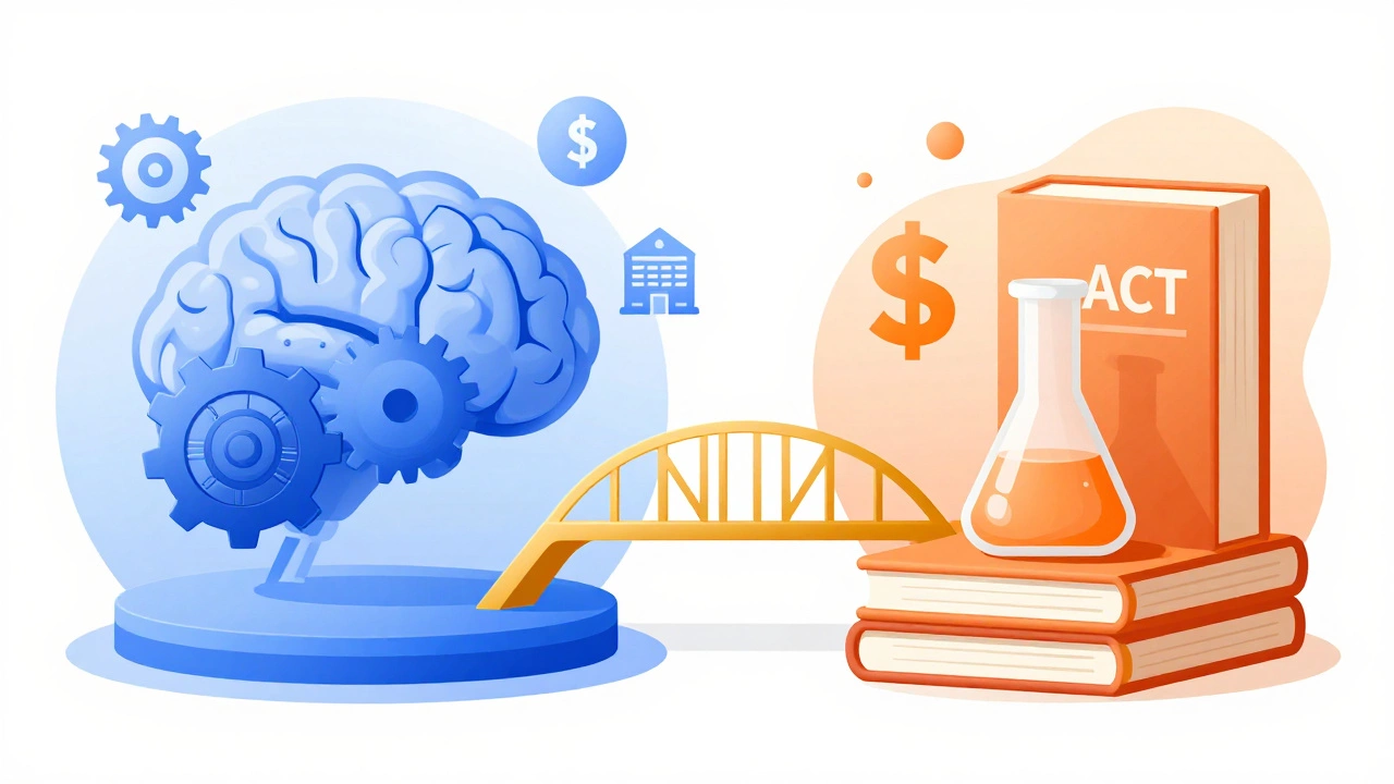 Illustration comparing SAT reasoning skills versus ACT curriculum knowledge