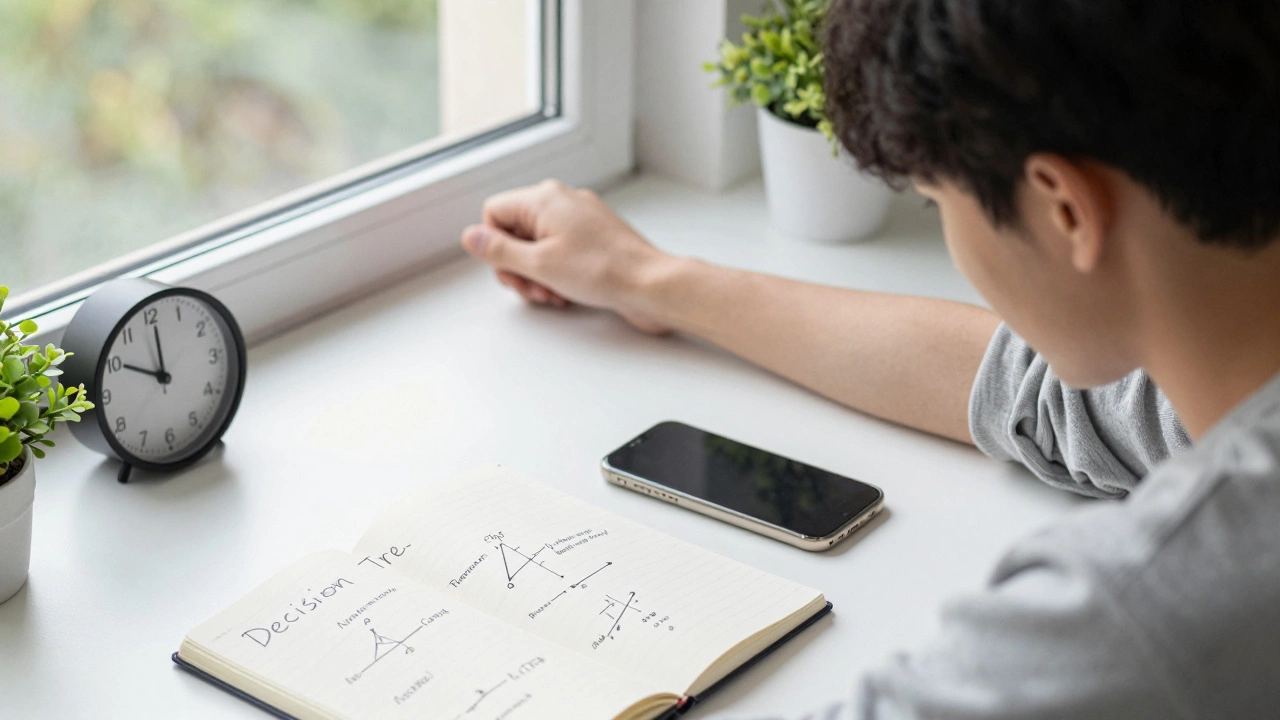 Student taking a break with physics formula notes