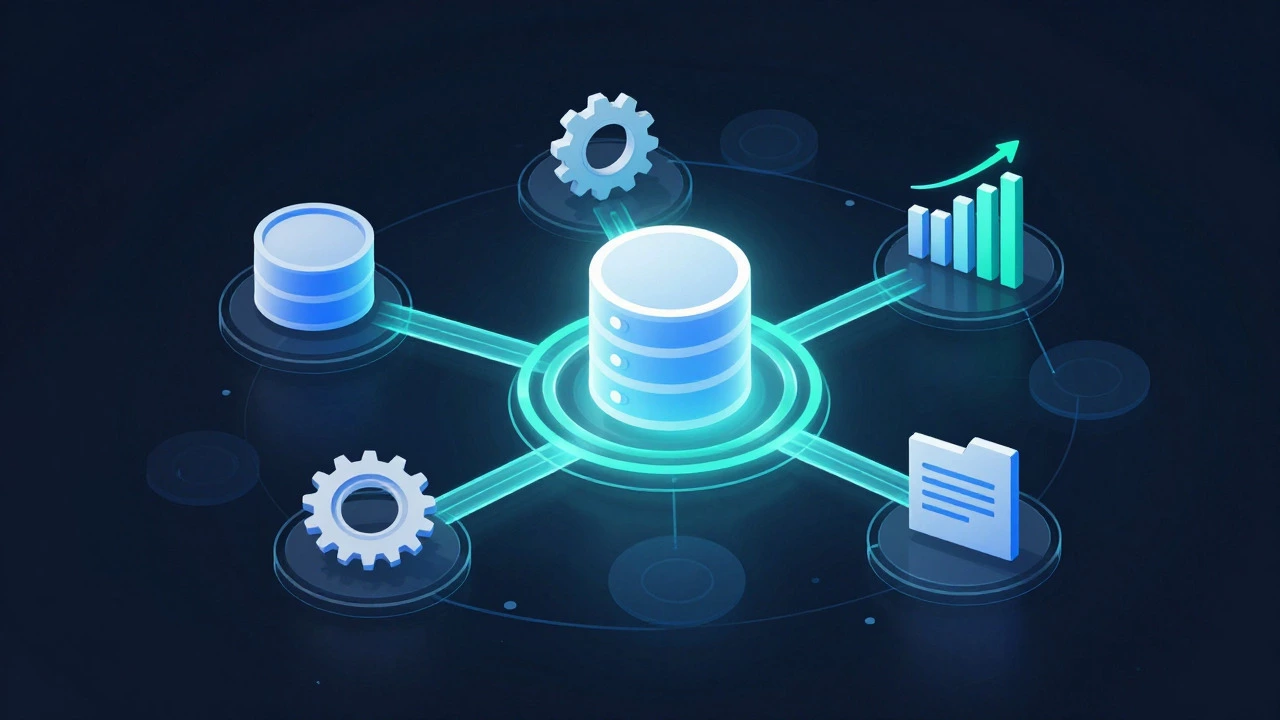 Abstract 3D visualization of eLearning platform components like data and analytics