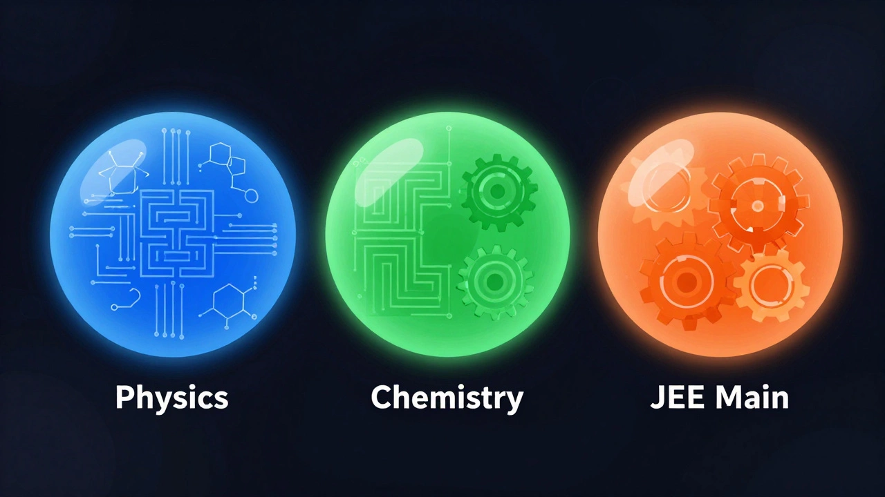 Abstract art showing logic puzzles hidden inside Physics, Chemistry, and Math symbols