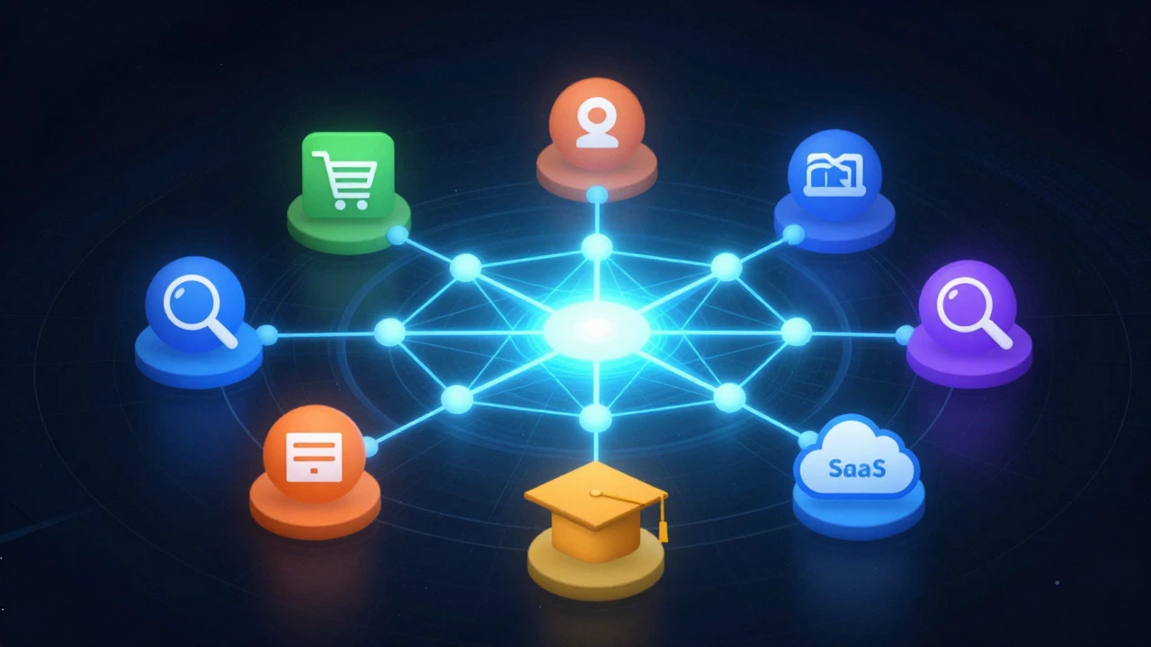 Abstract diagram showing social networks as the central hub of internet platforms