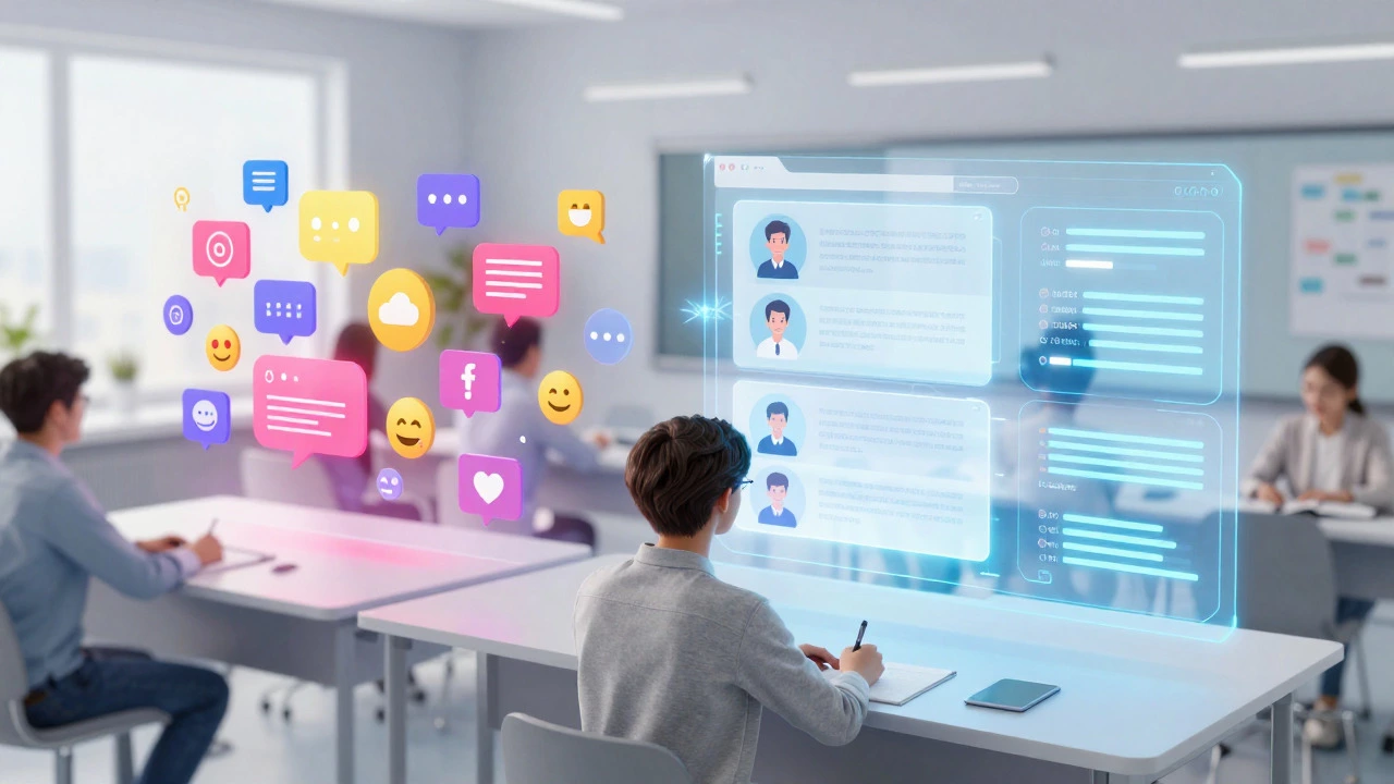 Futuristic visualization of social and e-learning platforms merging into one