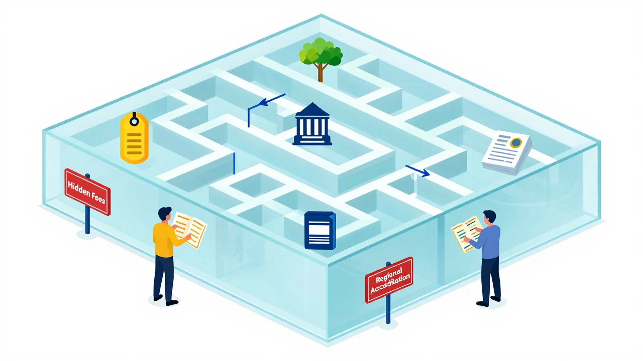 Vector illustration of educational funding paths and hidden fee traps
