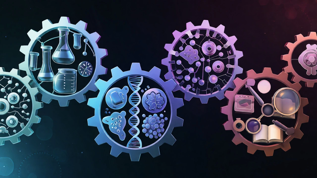 Abstract gears representing different MCAT subject areas
