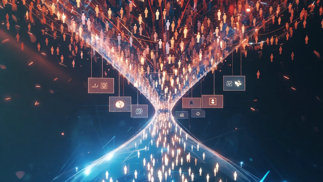 Abstract visualization of the JEE admission funnel filtering millions into few seats