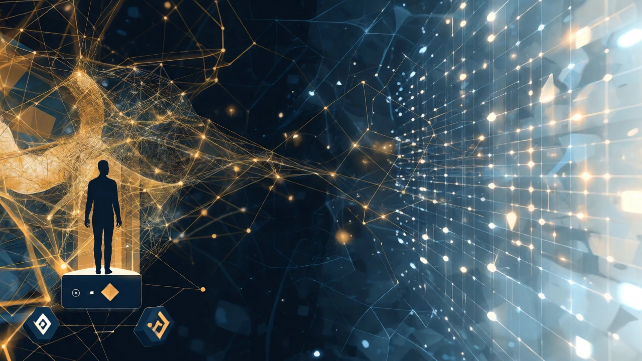 Abstract golden neural network connecting to a career silhouette